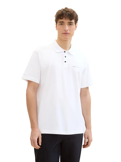 Denim Tom Tailor White Men Relaxed Polo Shirt with a Logo Print SKU: 1042109_20000 Image 04