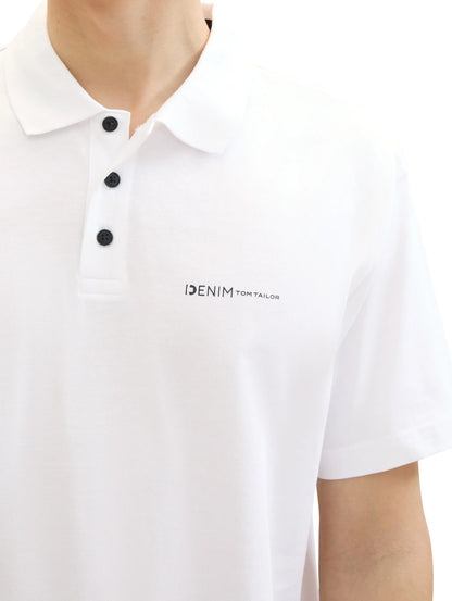 Denim Tom Tailor White Men Relaxed Polo Shirt with a Logo Print SKU: 1042109_20000 Image 05