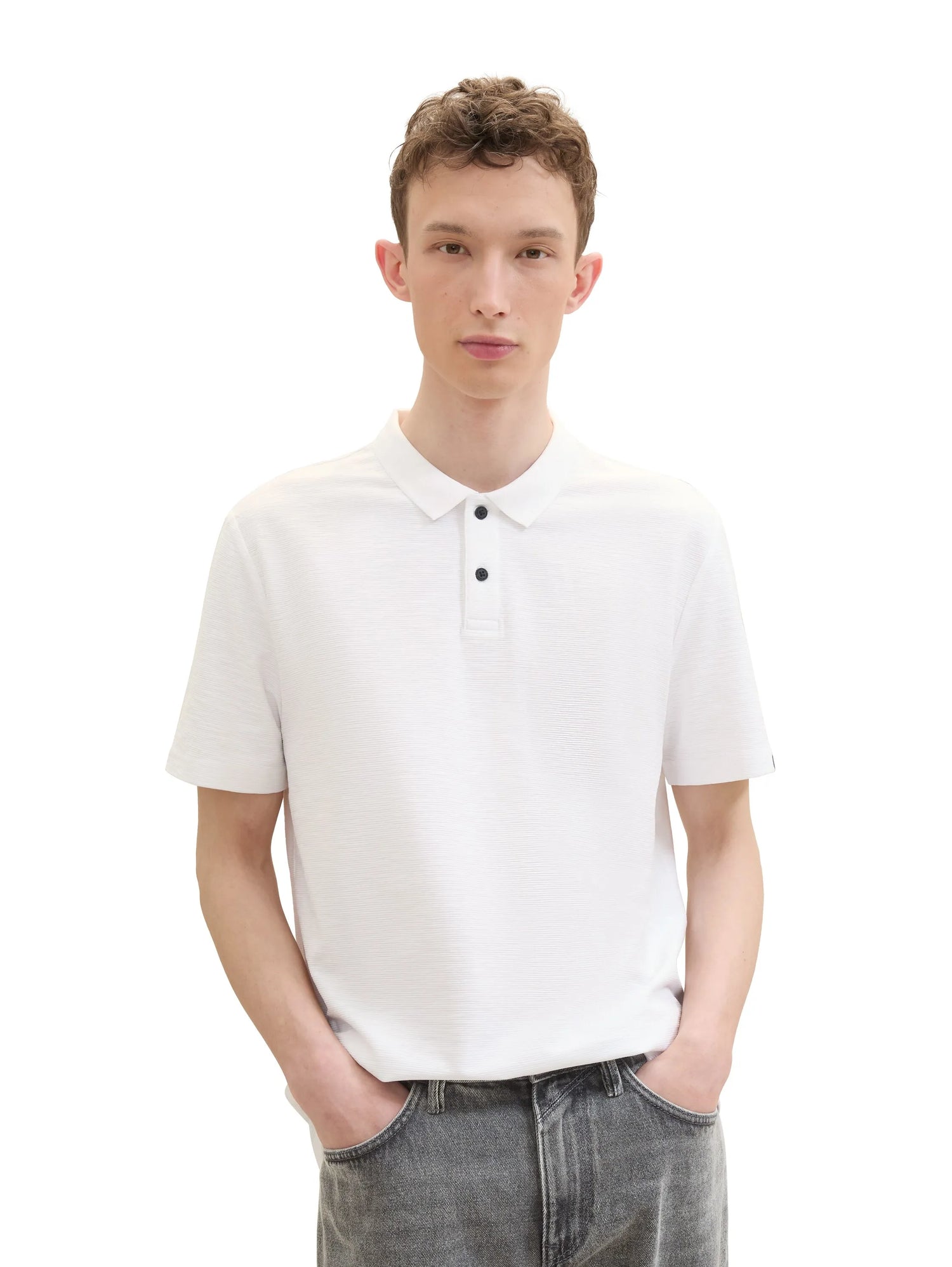 Denim Tom Tailor White Men Textured Polo Shirt SKU: 1042111_20000 Image 01