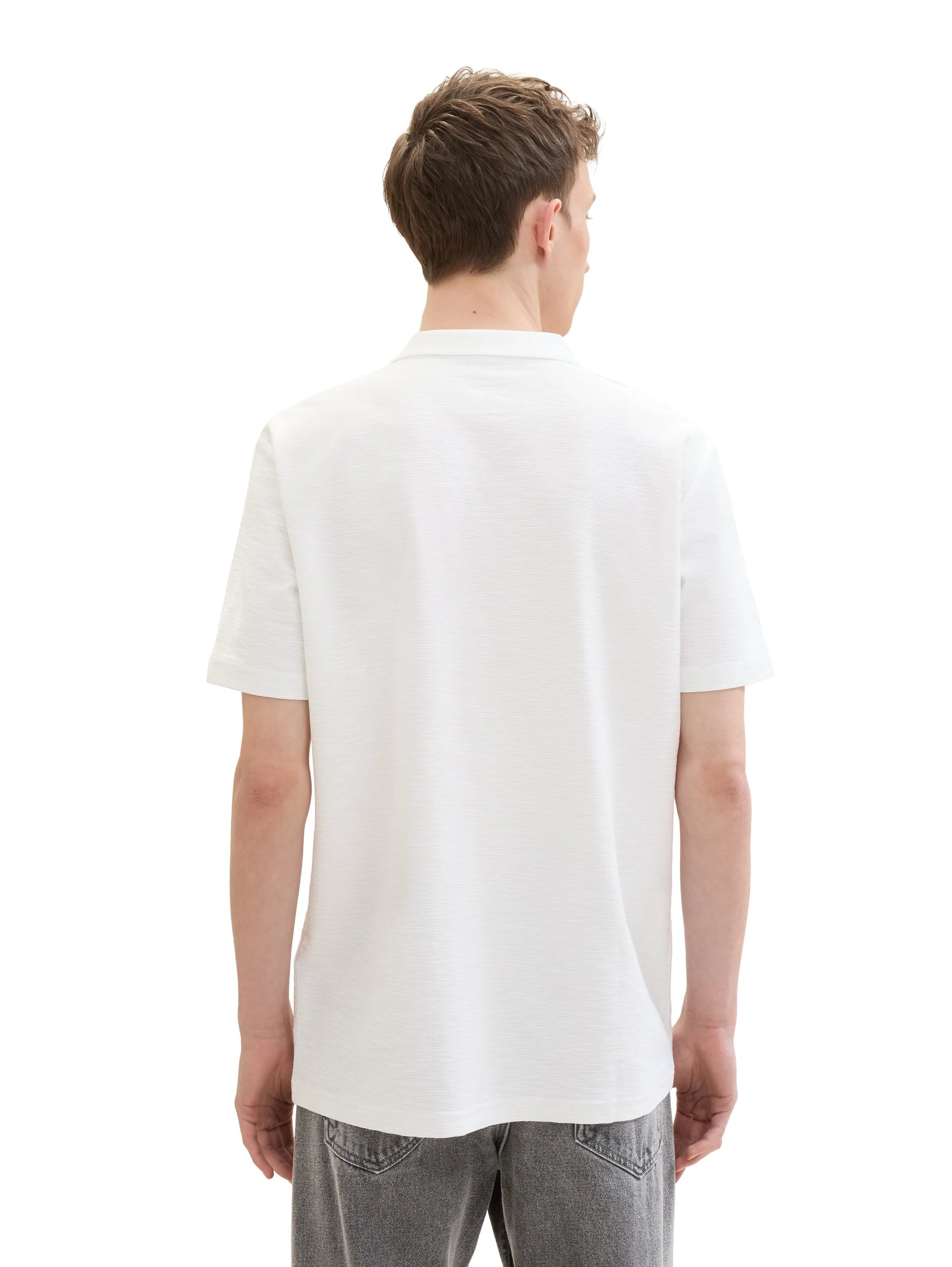 Denim Tom Tailor White Men Textured Polo Shirt SKU: 1042111_20000 Image 03