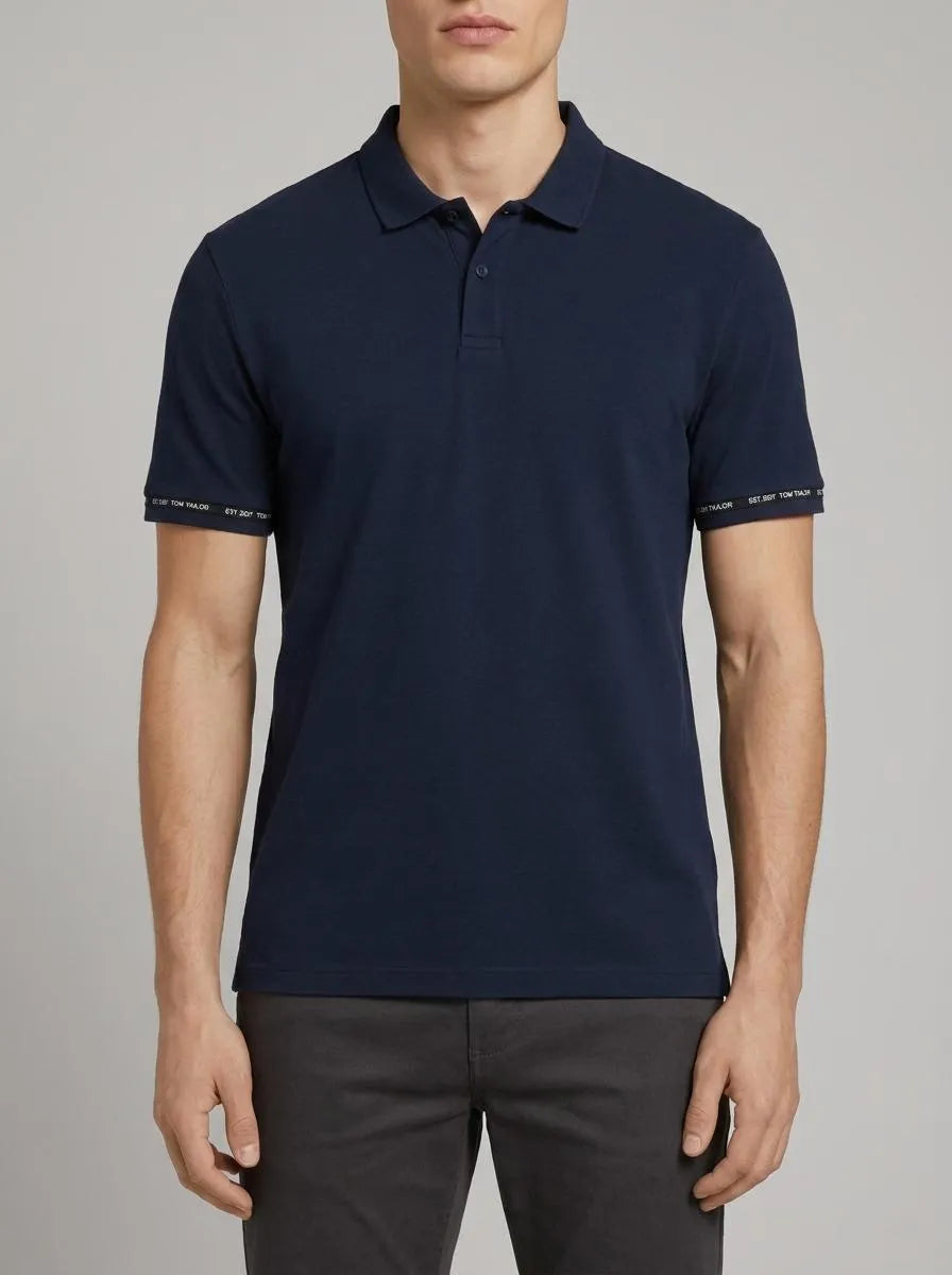 Denim Tom Tailor Sky Captain Blue Men Polo Shirt with Sleeve Details SKU: 1042113_10668 Image 00