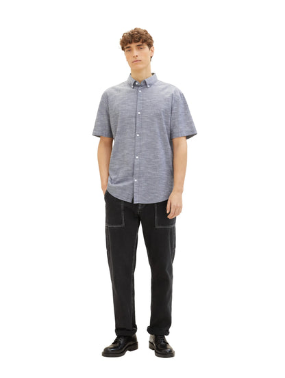 Denim Tom Tailor Coal Grey White Chambray Men Basic Short-Sleeved Shirt SKU: 1042120_29676 Image 02