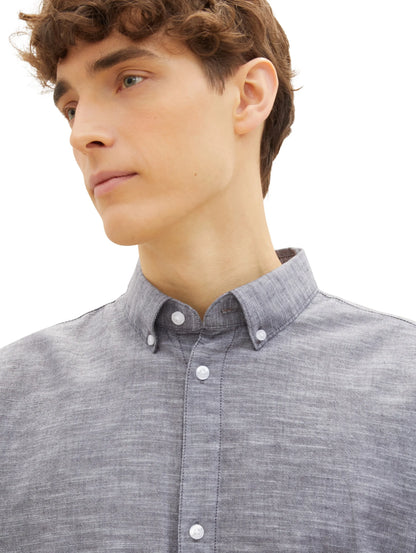 Denim Tom Tailor Coal Grey White Chambray Men Basic Short-Sleeved Shirt SKU: 1042120_29676 Image 04