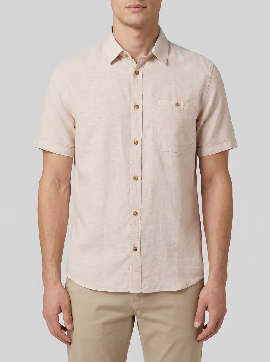Tom Tailor Caramel Beige Chambray Men Regular Short-Sleeved Shirt SKU: 1042351_31235 Image 00