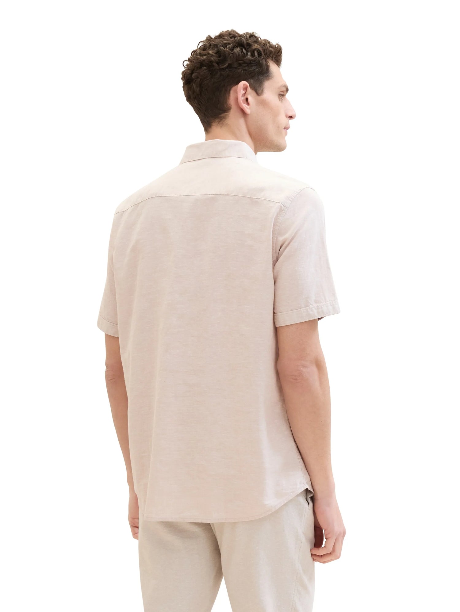 Tom Tailor Caramel Beige Chambray Men Regular Short-Sleeved Shirt SKU: 1042351_31235 Image 03