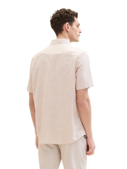 Tom Tailor Caramel Beige Chambray Men Regular Short-Sleeved Shirt SKU: 1042351_31235 Image 03