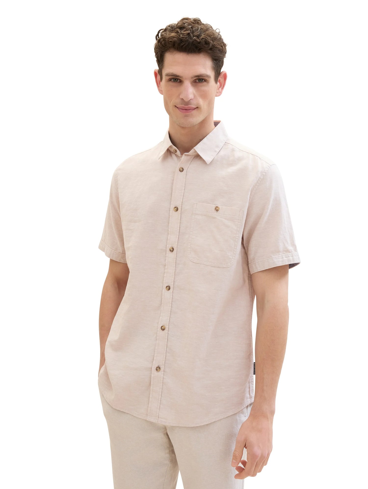 Tom Tailor Caramel Beige Chambray Men Regular Short-Sleeved Shirt SKU: 1042351_31235 Image 04
