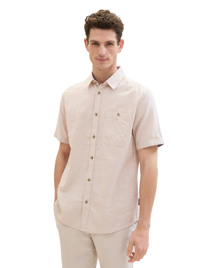 Tom Tailor Caramel Beige Chambray Men Regular Short-Sleeved Shirt SKU: 1042351_31235 Image 04
