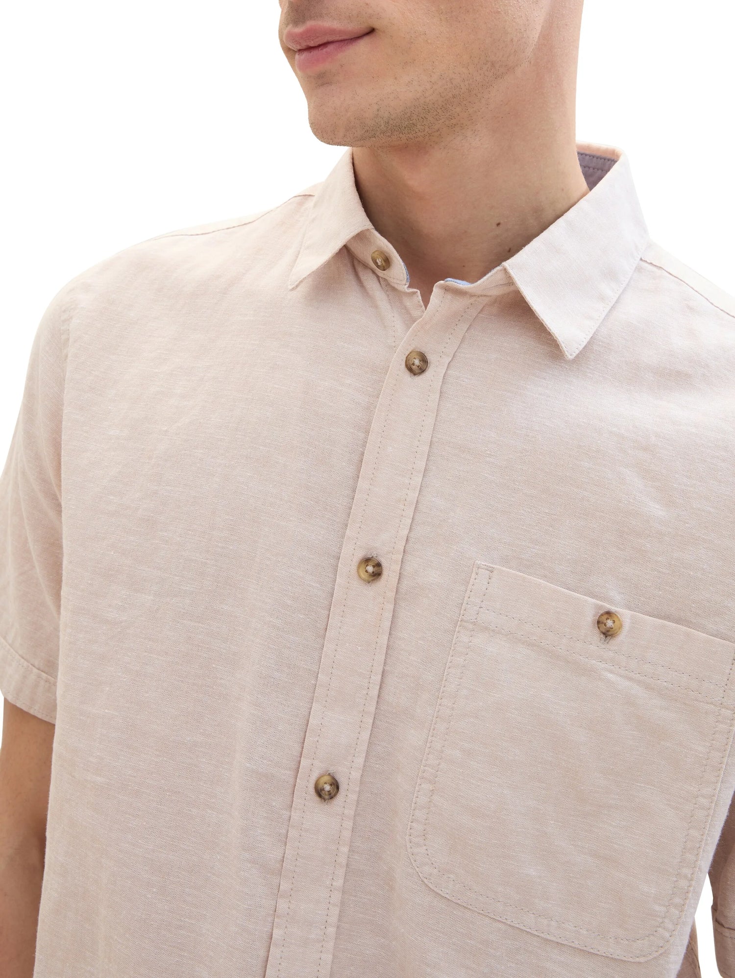 Tom Tailor Caramel Beige Chambray Men Regular Short-Sleeved Shirt SKU: 1042351_31235 Image 05