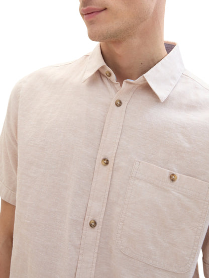 Tom Tailor Caramel Beige Chambray Men Regular Short-Sleeved Shirt SKU: 1042351_31235 Image 05