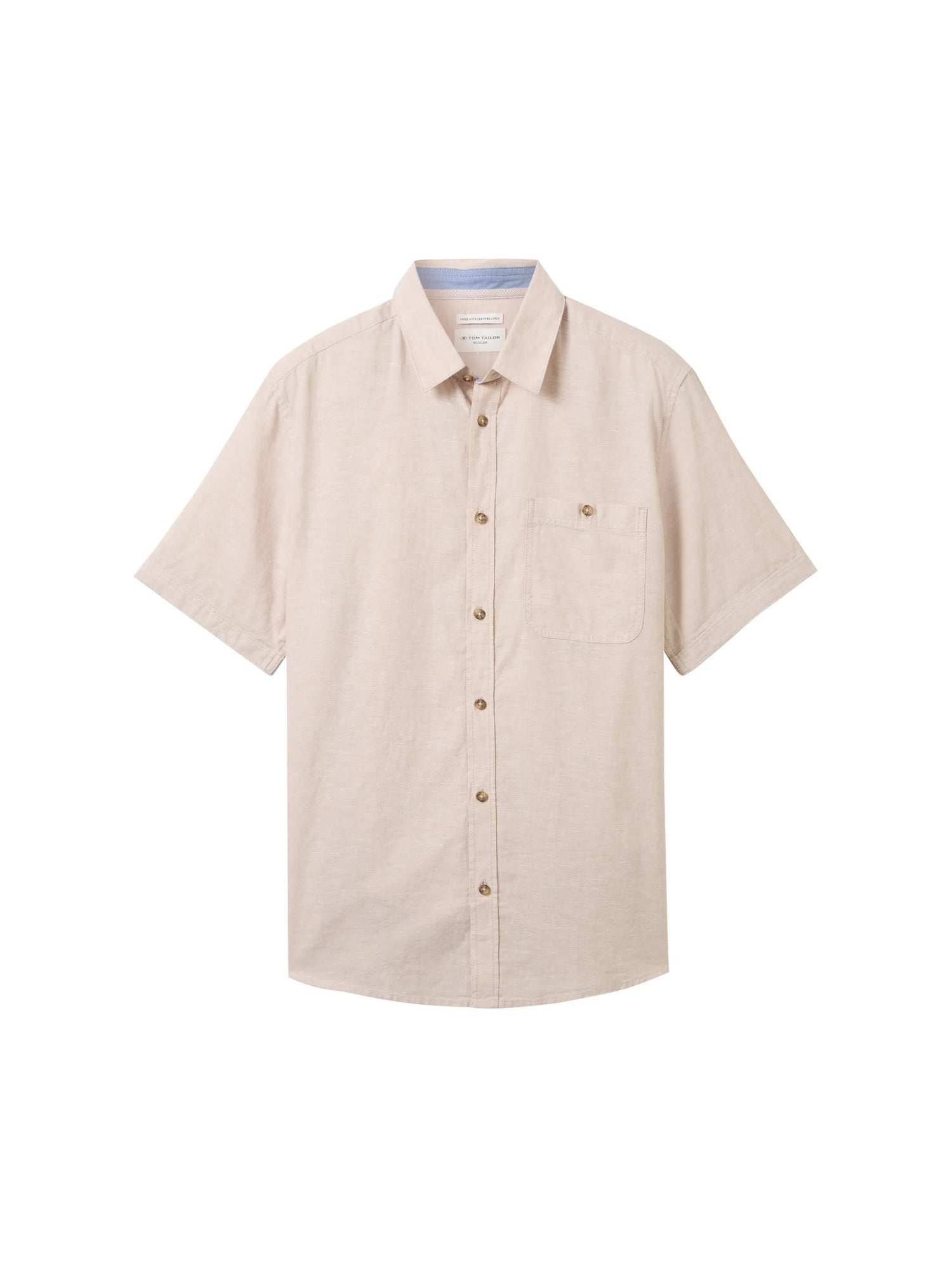 Tom Tailor Caramel Beige Chambray Men Regular Short-Sleeved Shirt SKU: 1042351_31235 Image 07