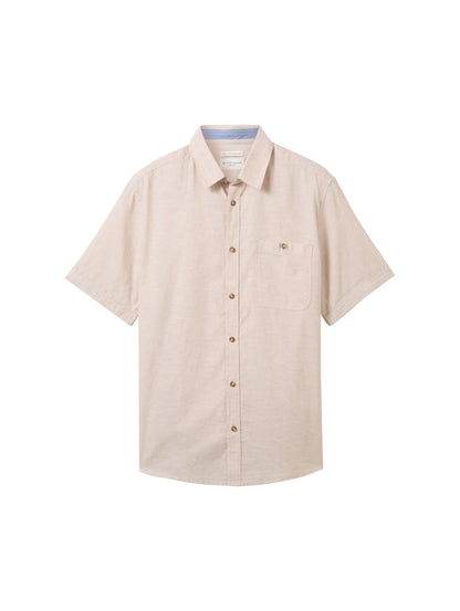Tom Tailor Caramel Beige Chambray Men Regular Short-Sleeved Shirt SKU: 1042351_31235 Image 07
