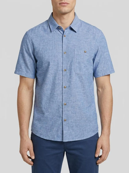 Tom Tailor Leasure Blue Chambray Men Regular Short-Sleeved Shirt SKU: 1042351_34922 Image 00
