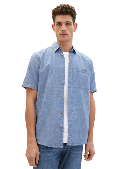 Tom Tailor Leasure Blue Chambray Men Regular Short-Sleeved Shirt SKU: 1042351_34922 Image 01