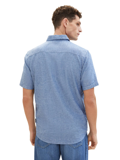 Tom Tailor Leasure Blue Chambray Men Regular Short-Sleeved Shirt SKU: 1042351_34922 Image 03
