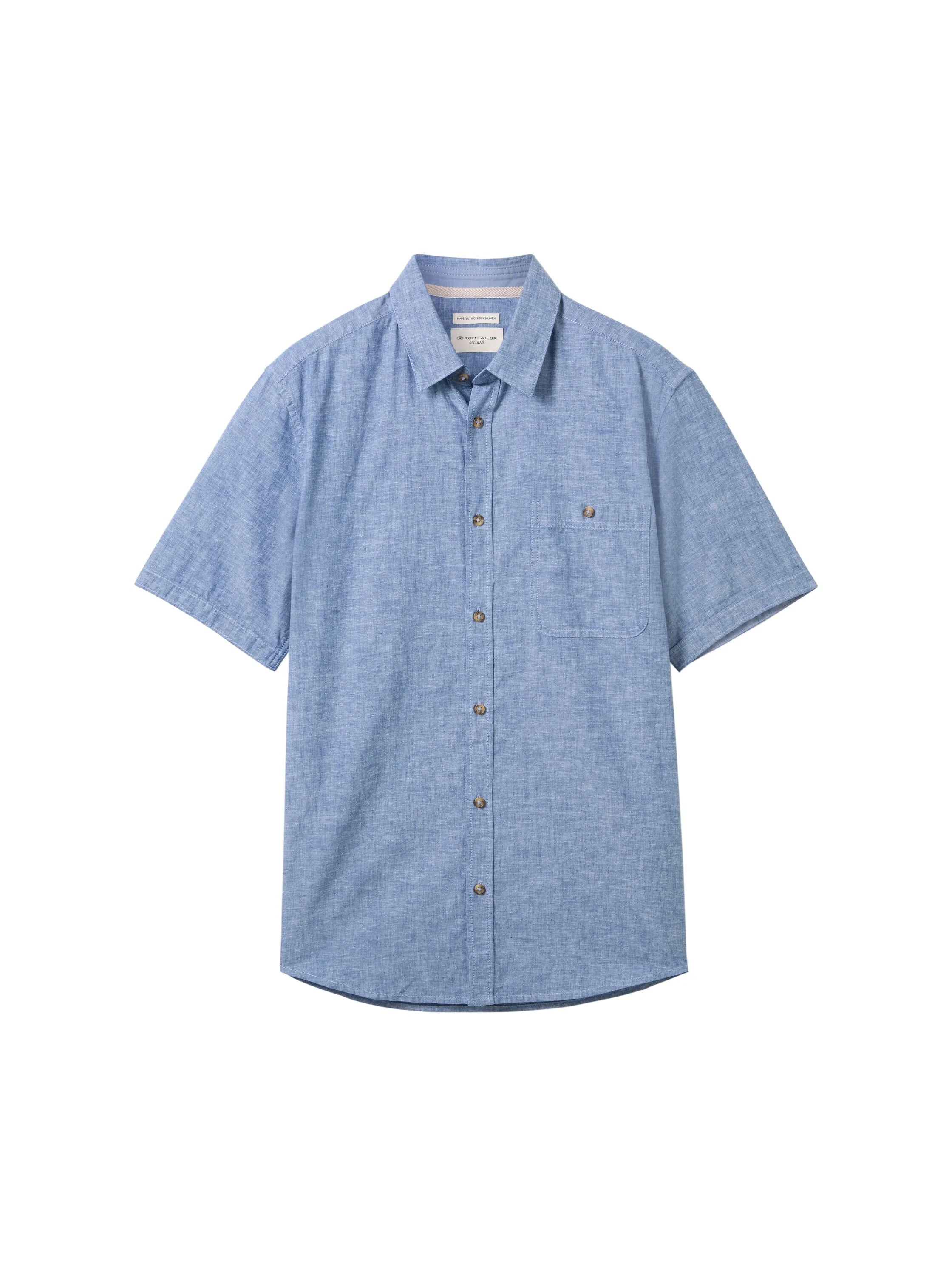 Tom Tailor Leasure Blue Chambray Men Regular Short-Sleeved Shirt SKU: 1042351_34922 Image 07