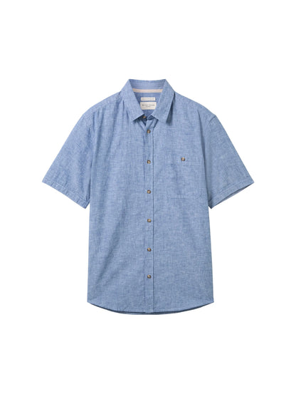Tom Tailor Leasure Blue Chambray Men Regular Short-Sleeved Shirt SKU: 1042351_34922 Image 07