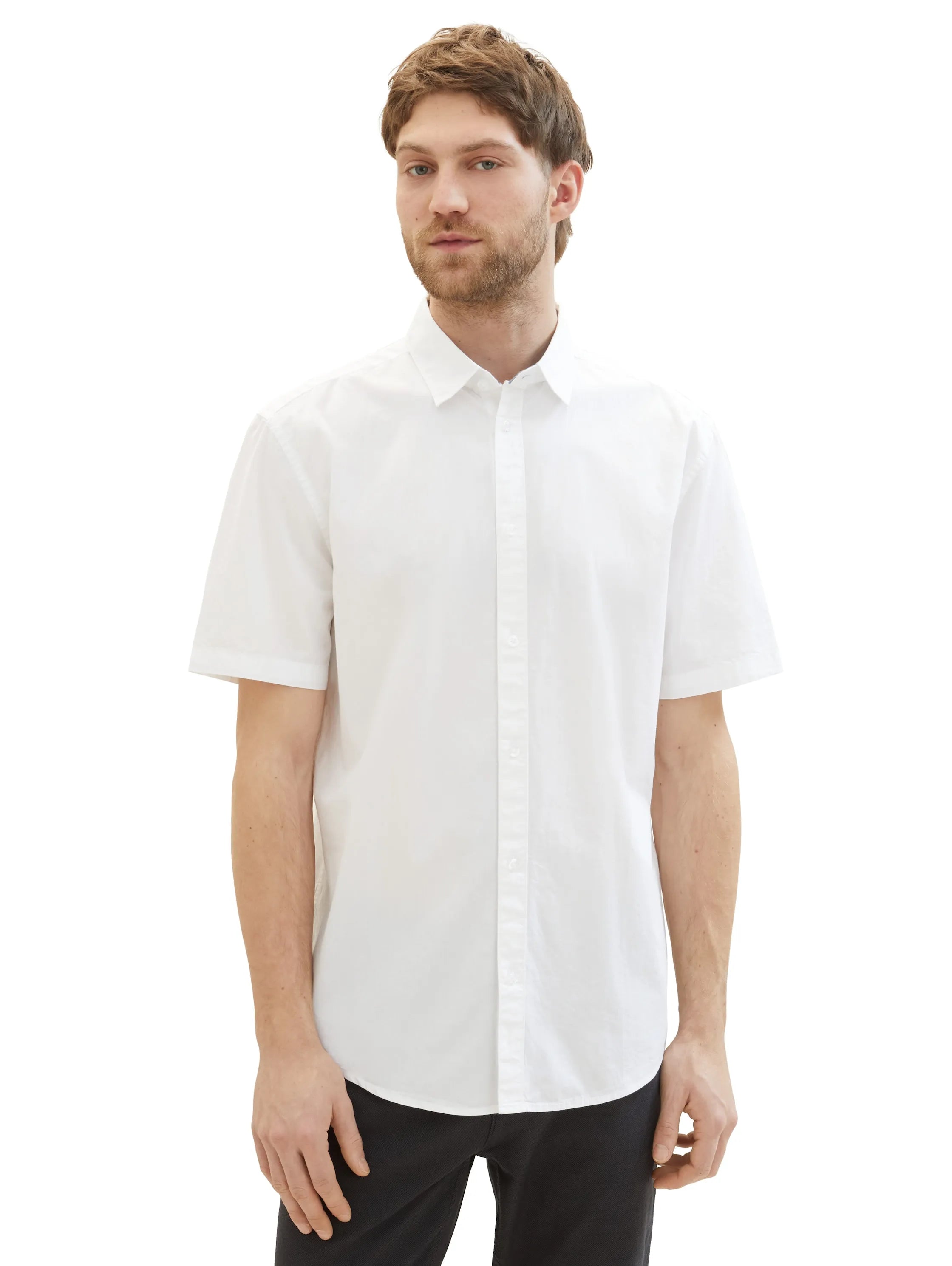 Tom Tailor White Men Basic Short-Sleeved Poplin Shirt SKU: 1042352_20000 Image 01