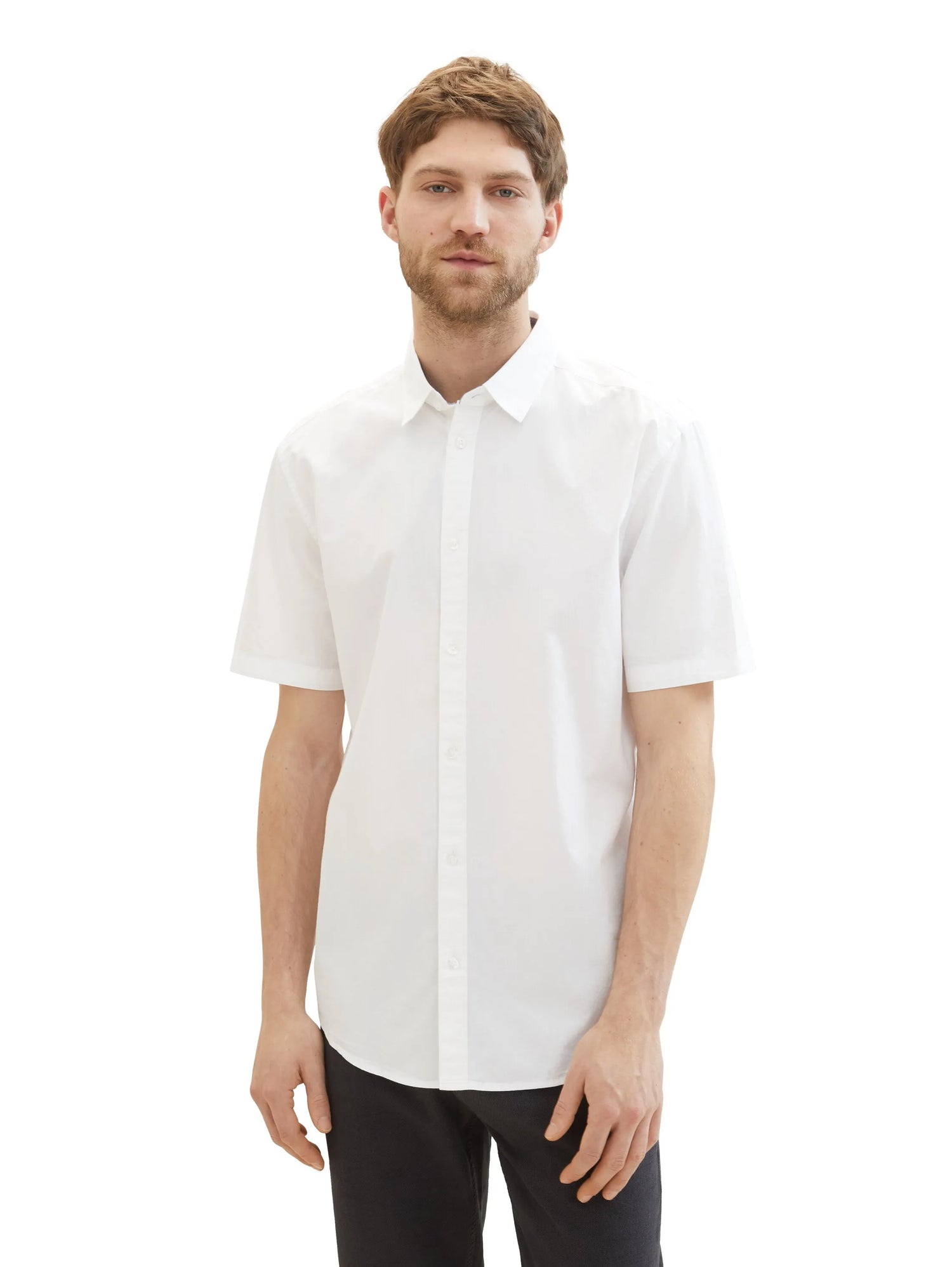 Tom Tailor White Men Basic Short-Sleeved Poplin Shirt SKU: 1042352_20000 Image 04