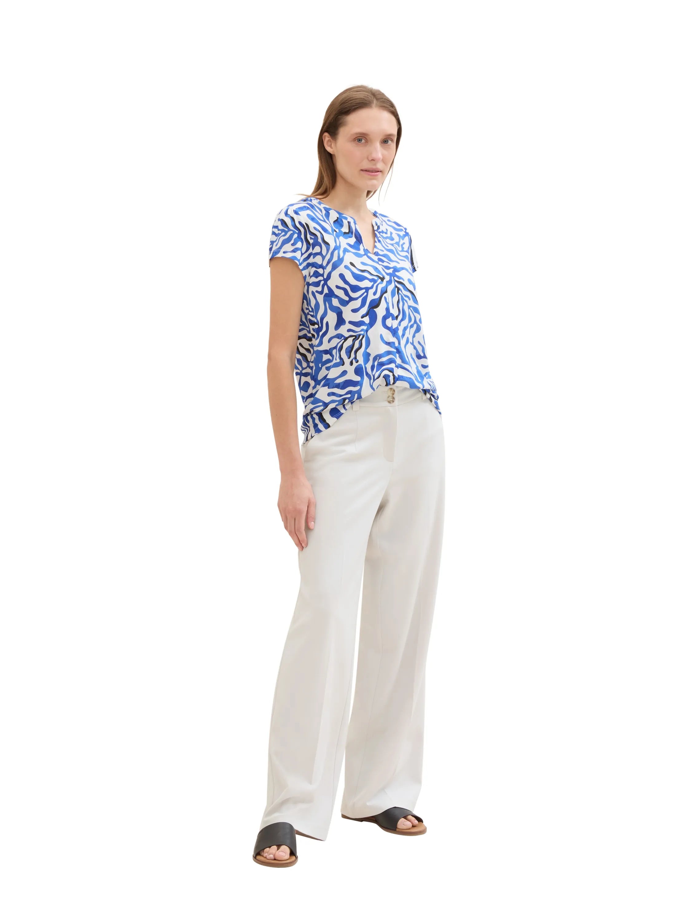 Tom Tailor White Cut Palmtree Women Blouse with an All-Over Print SKU: 1042394_35306 Image 02