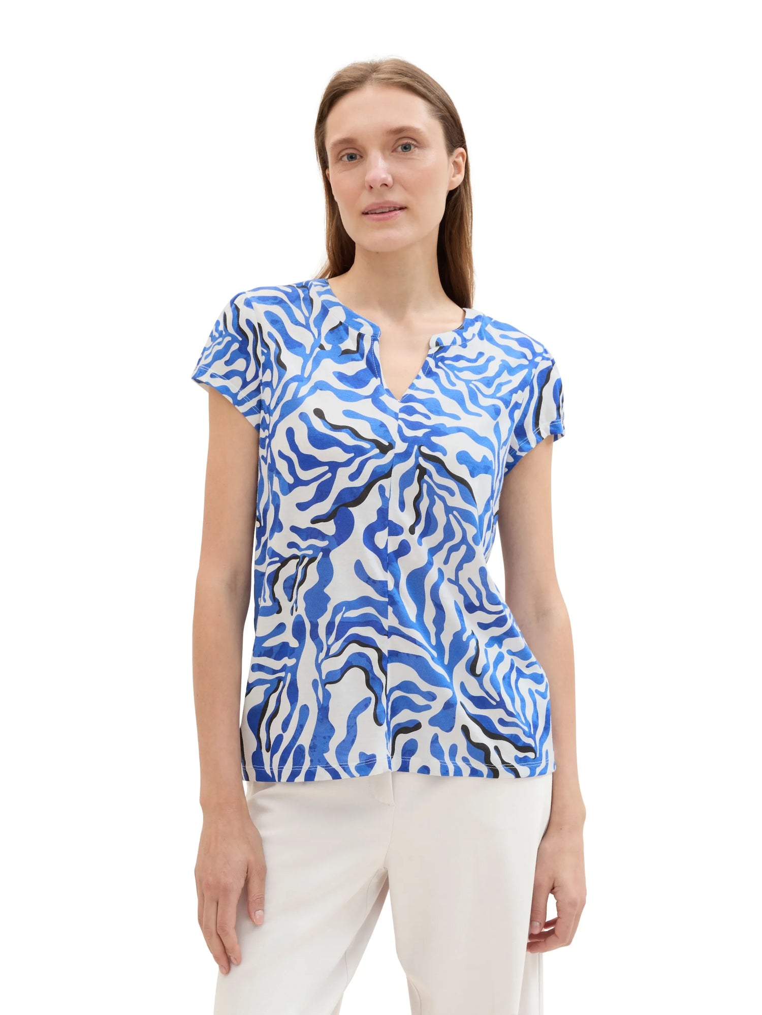 Tom Tailor White Cut Palmtree Women Blouse with an All-Over Print SKU: 1042394_35306 Image 04