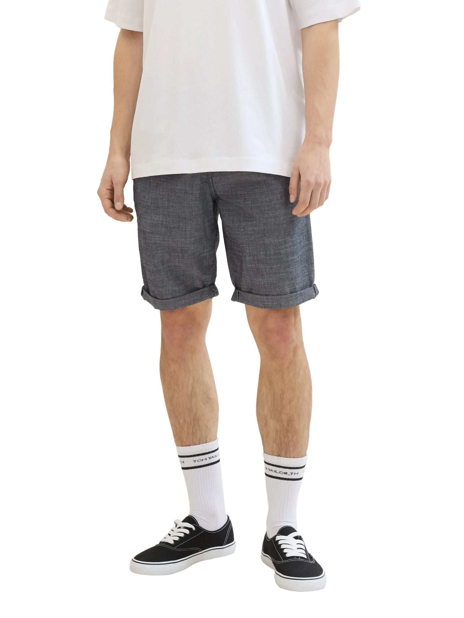Denim Tom Tailor Dark Navy Chambray Men Regular Chambray Shorts SKU: 1042431_35762 Image 01