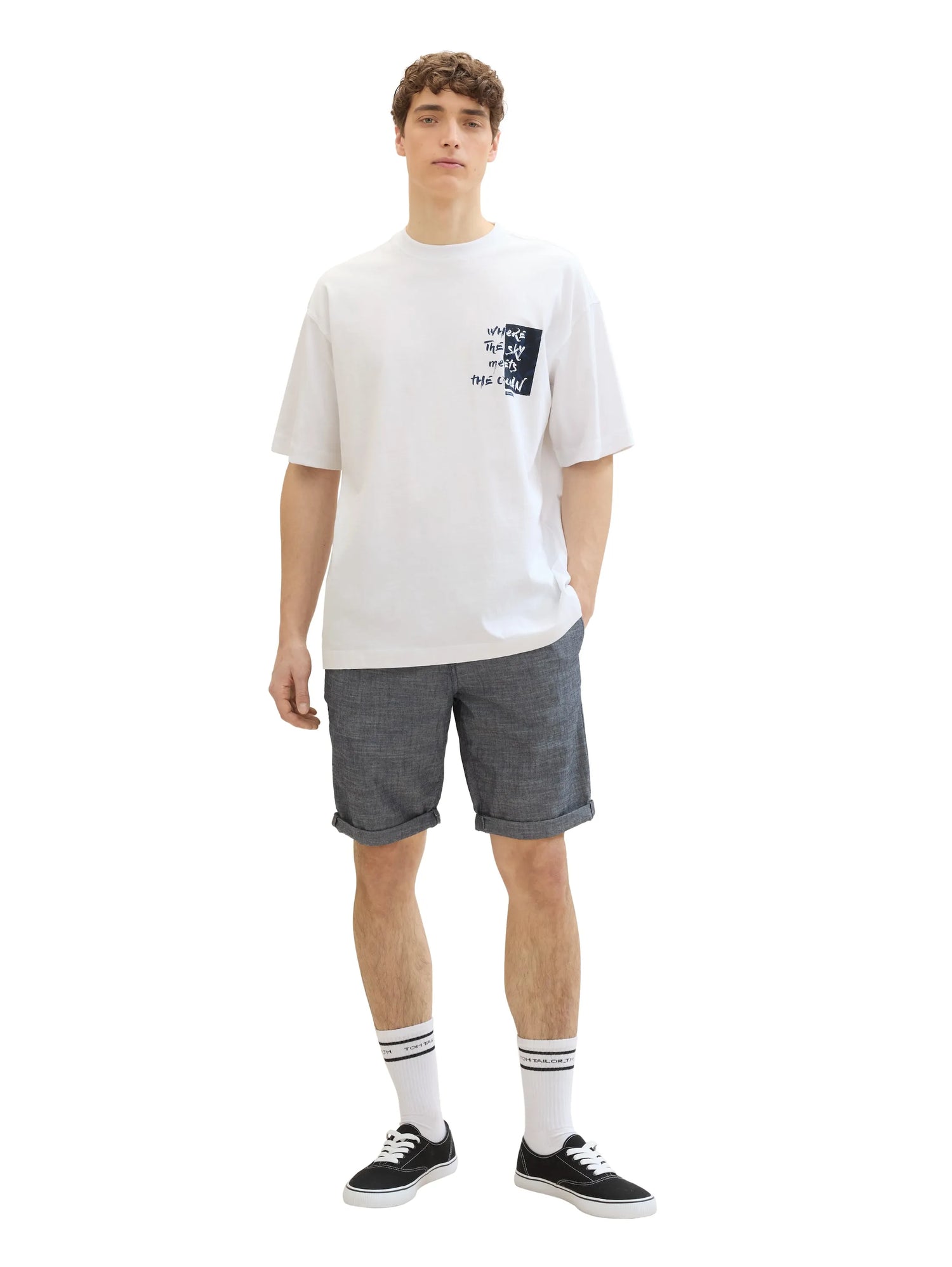 Denim Tom Tailor Dark Navy Chambray Men Regular Chambray Shorts SKU: 1042431_35762 Image 03