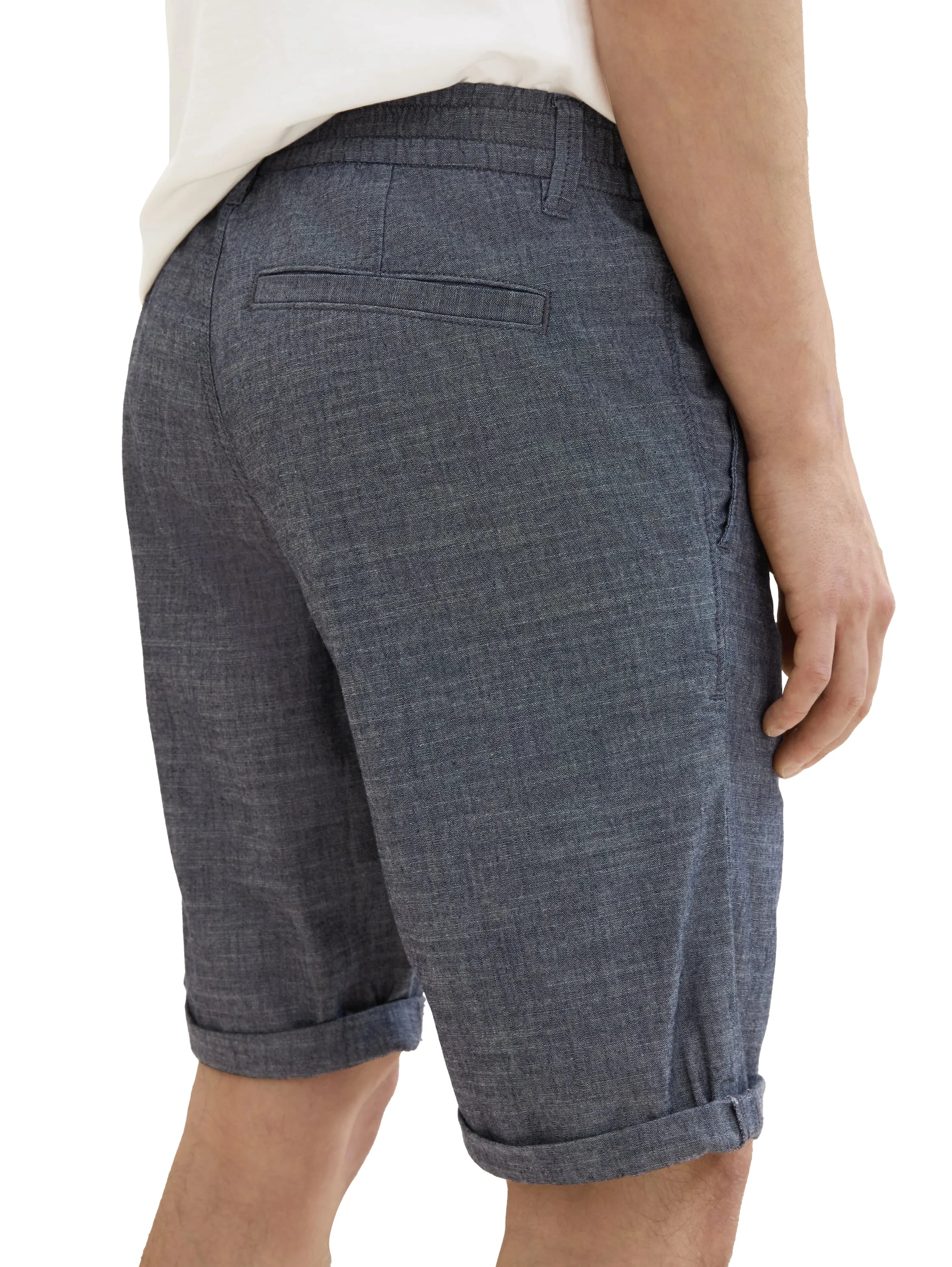Denim Tom Tailor Dark Navy Chambray Men Regular Chambray Shorts SKU: 1042431_35762 Image 05