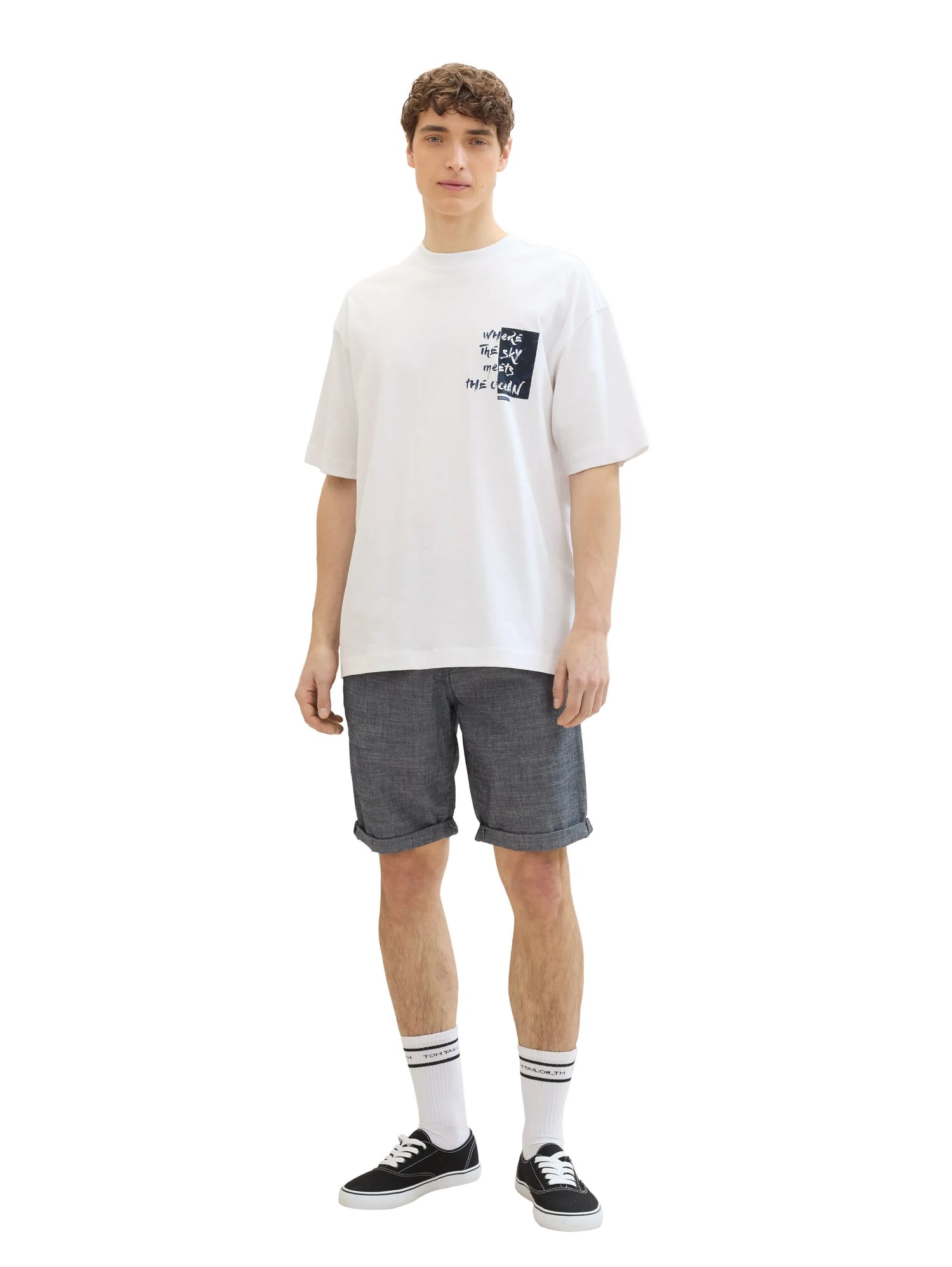 Denim Tom Tailor Dark Navy Chambray Men Regular Chambray Shorts SKU: 1042431_35762 Image 06