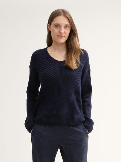 Knitted Pullover with A V-Neckline_1042956_10668_03