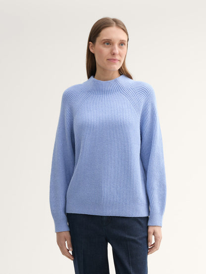 Ribbed Sweater with A Stand-Up Collar_1042957_36334_01