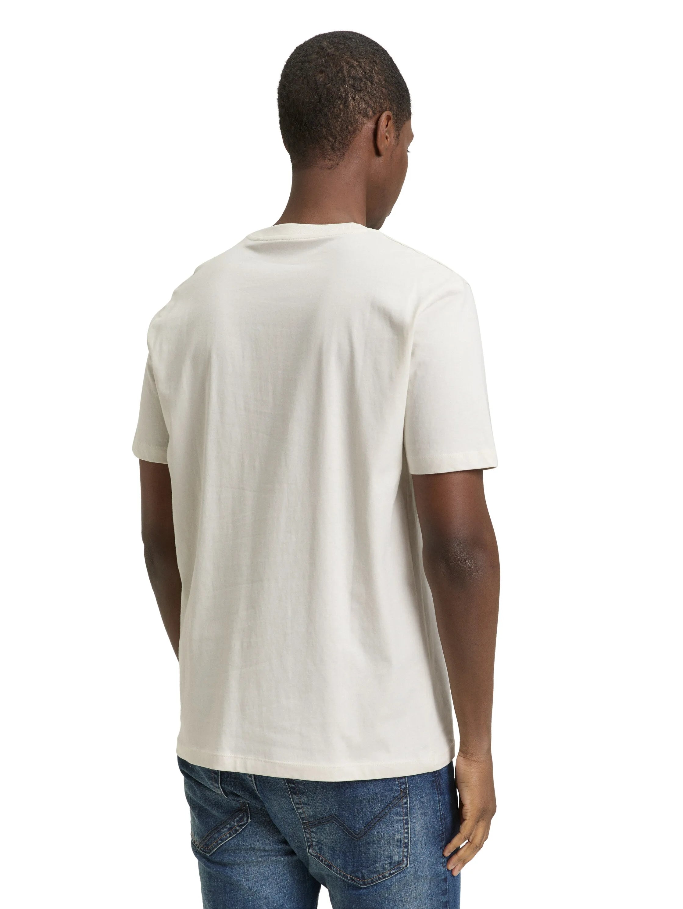 Denim Tom Tailor Greyish White Men Basic T-Shirt with Logo Print SKU: 1043491_32257 Image 02