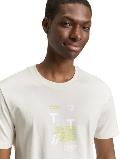 Denim Tom Tailor Greyish White Men Basic T-Shirt with Logo Print SKU: 1043491_32257 Image 03
