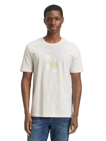 Denim Tom Tailor Greyish White Men Basic T-Shirt with Logo Print SKU: 1043491_32257 Image 04