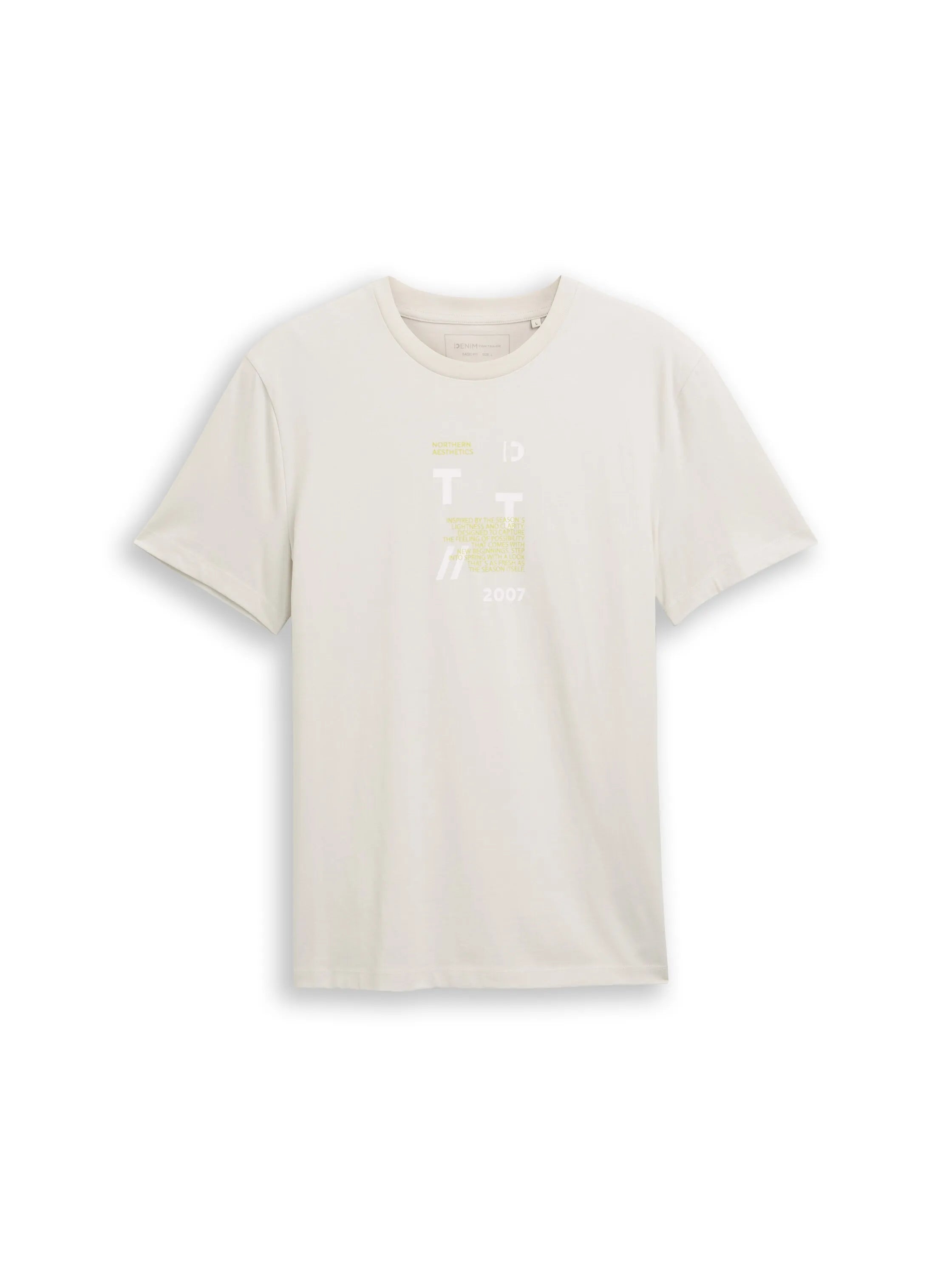 Denim Tom Tailor Greyish White Men Basic T-Shirt with Logo Print SKU: 1043491_32257 Image 06