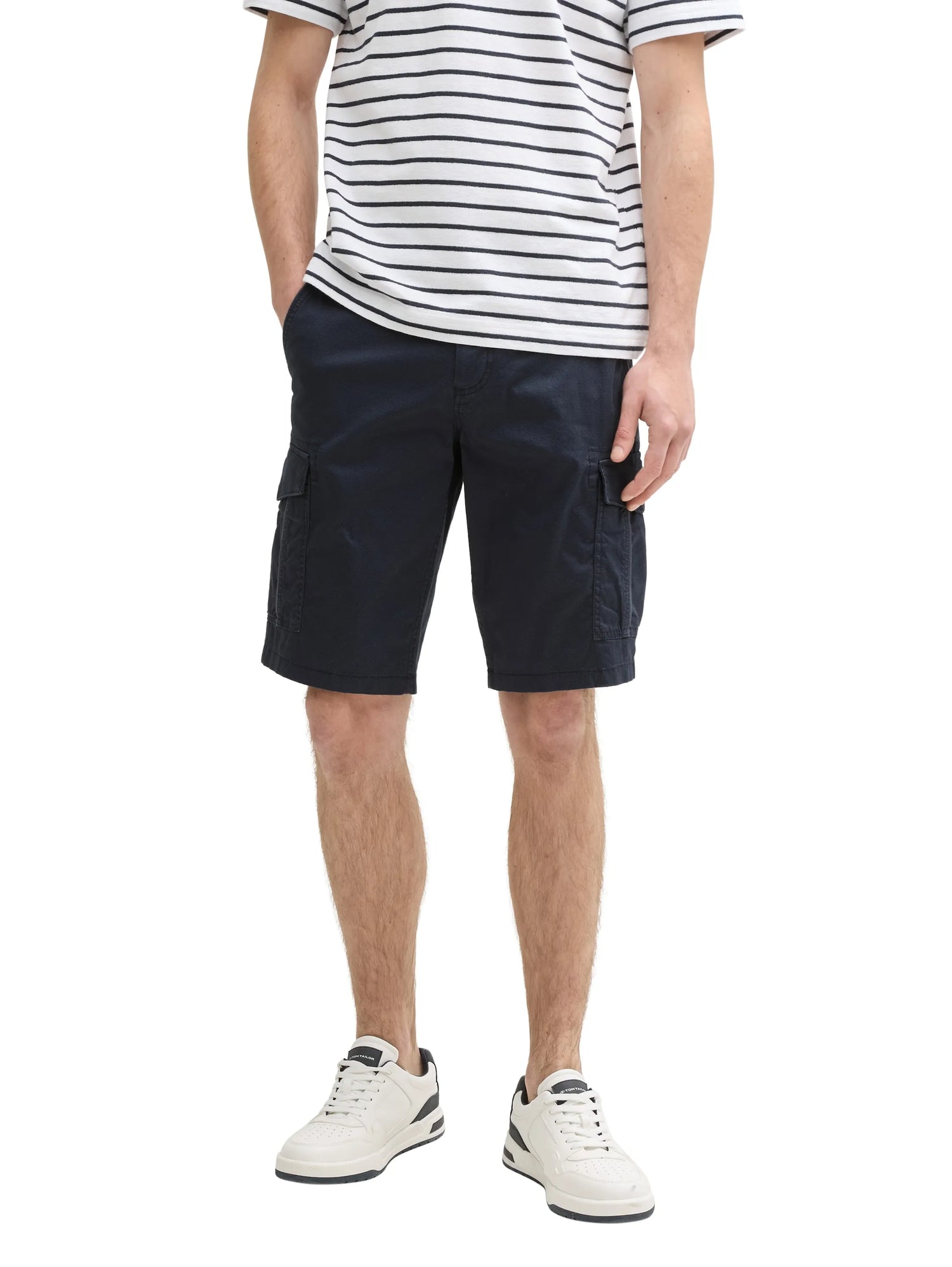 Tom Tailor Navy Triangle Print Men Cargo Shorts with Pockets SKU: 1044709_37213 Image 01