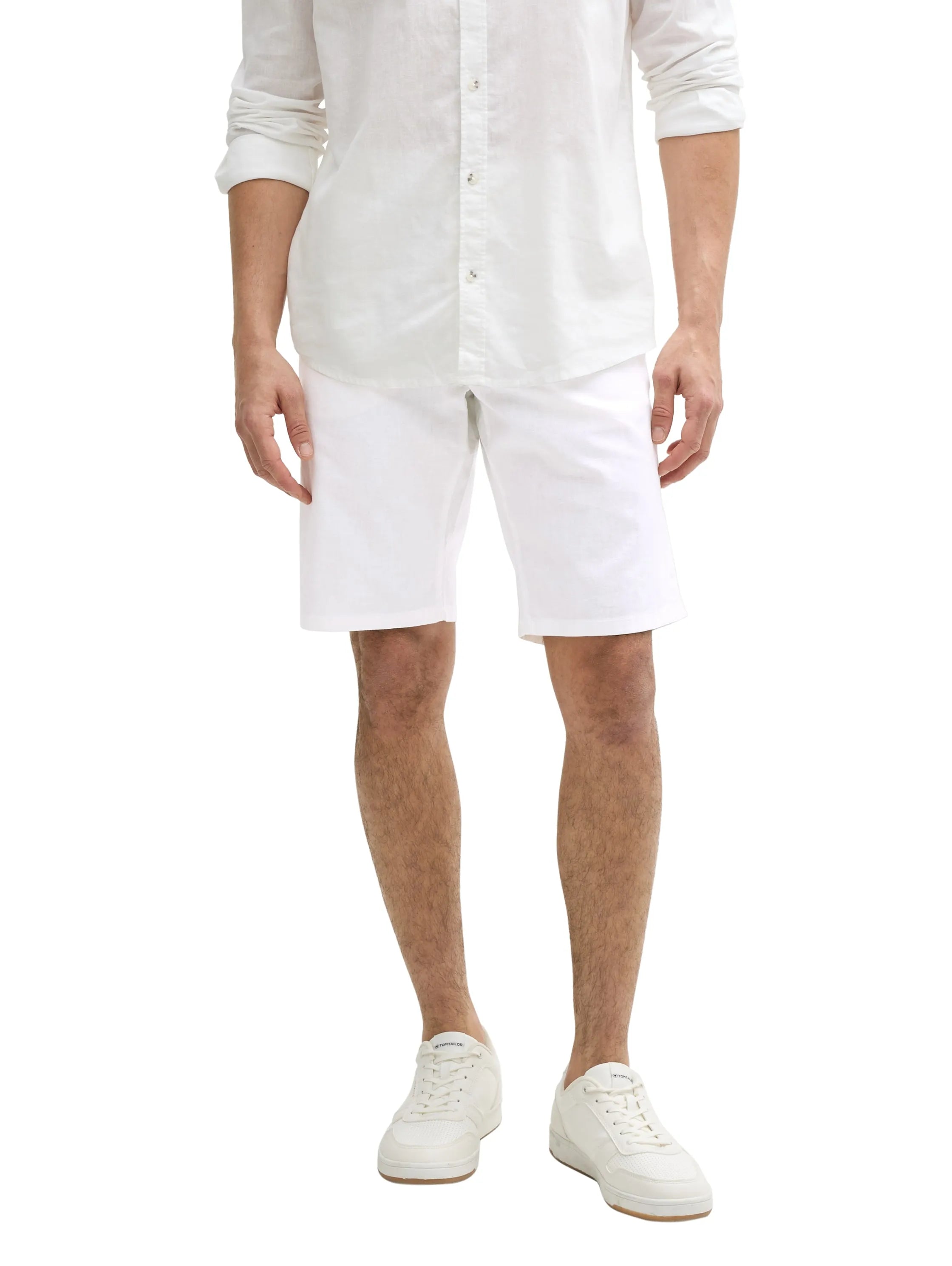 Tom Tailor White Men Slim Chino Shorts with Linen Content SKU: 1044712_20000 Image 01