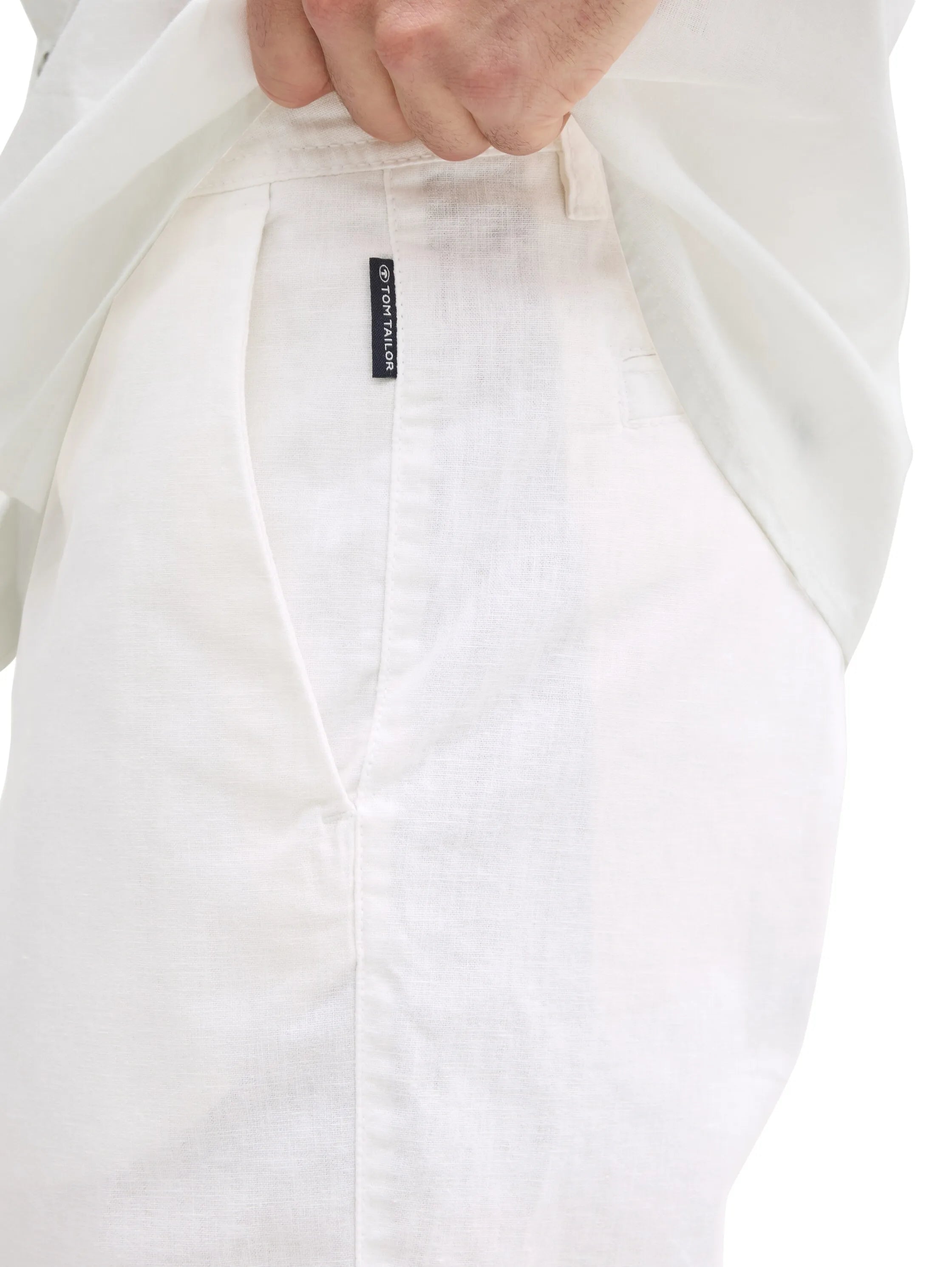 Tom Tailor White Men Slim Chino Shorts with Linen Content SKU: 1044712_20000 Image 03