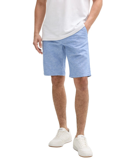 Tom Tailor Sapphire Blue Chambray Men Slim Chino Shorts with Linen Content SKU: 1044712_37199 Image 01