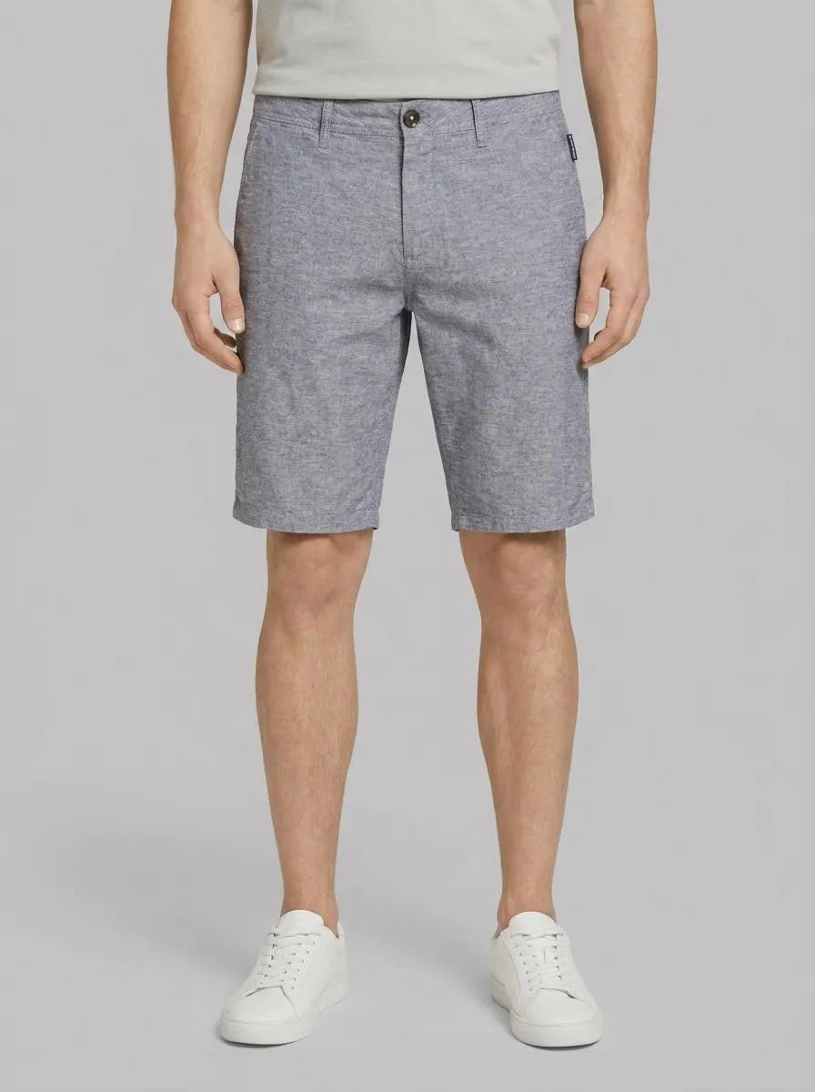 Tom Tailor Tarmac Grey Chambray Men Slim Chino Shorts with Linen Content SKU: 1044712_37200 Image 00