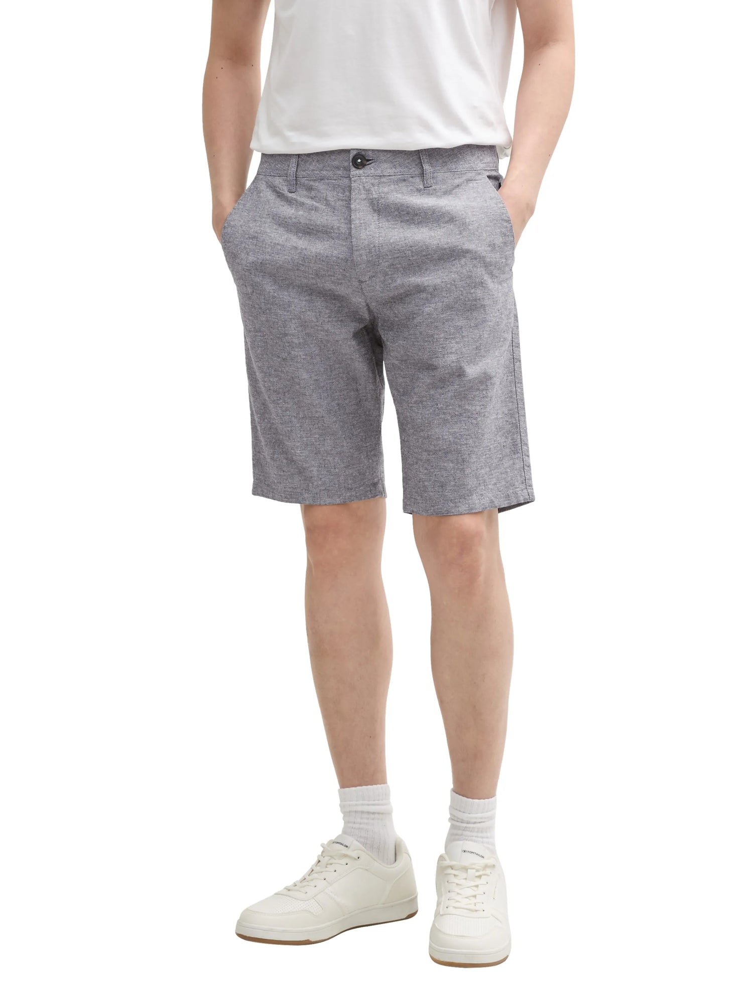 Tom Tailor Tarmac Grey Chambray Men Slim Chino Shorts with Linen Content SKU: 1044712_37200 Image 01