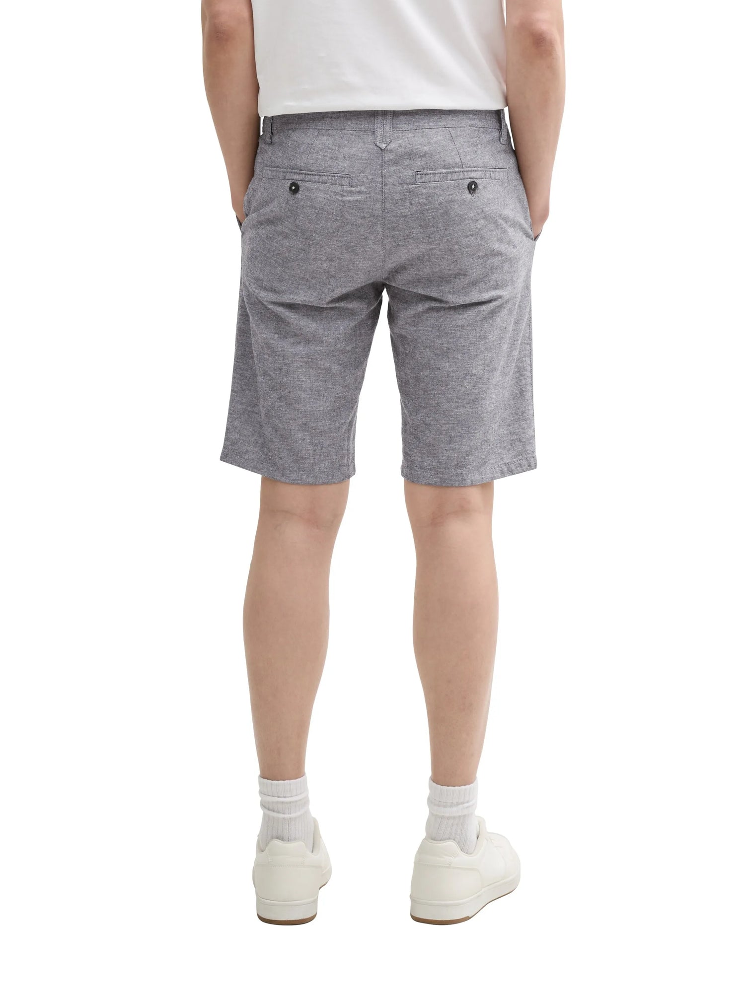 Tom Tailor Tarmac Grey Chambray Men Slim Chino Shorts with Linen Content SKU: 1044712_37200 Image 02