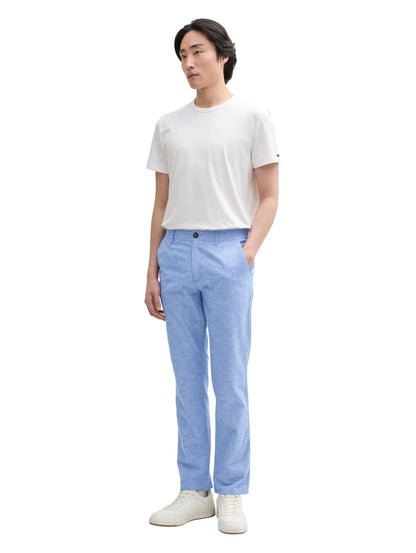 Tom Tailor Sapphire Blue Chambray Men Regular Chino Trousers with Linen Content SKU: 1044713_37199 Image 04