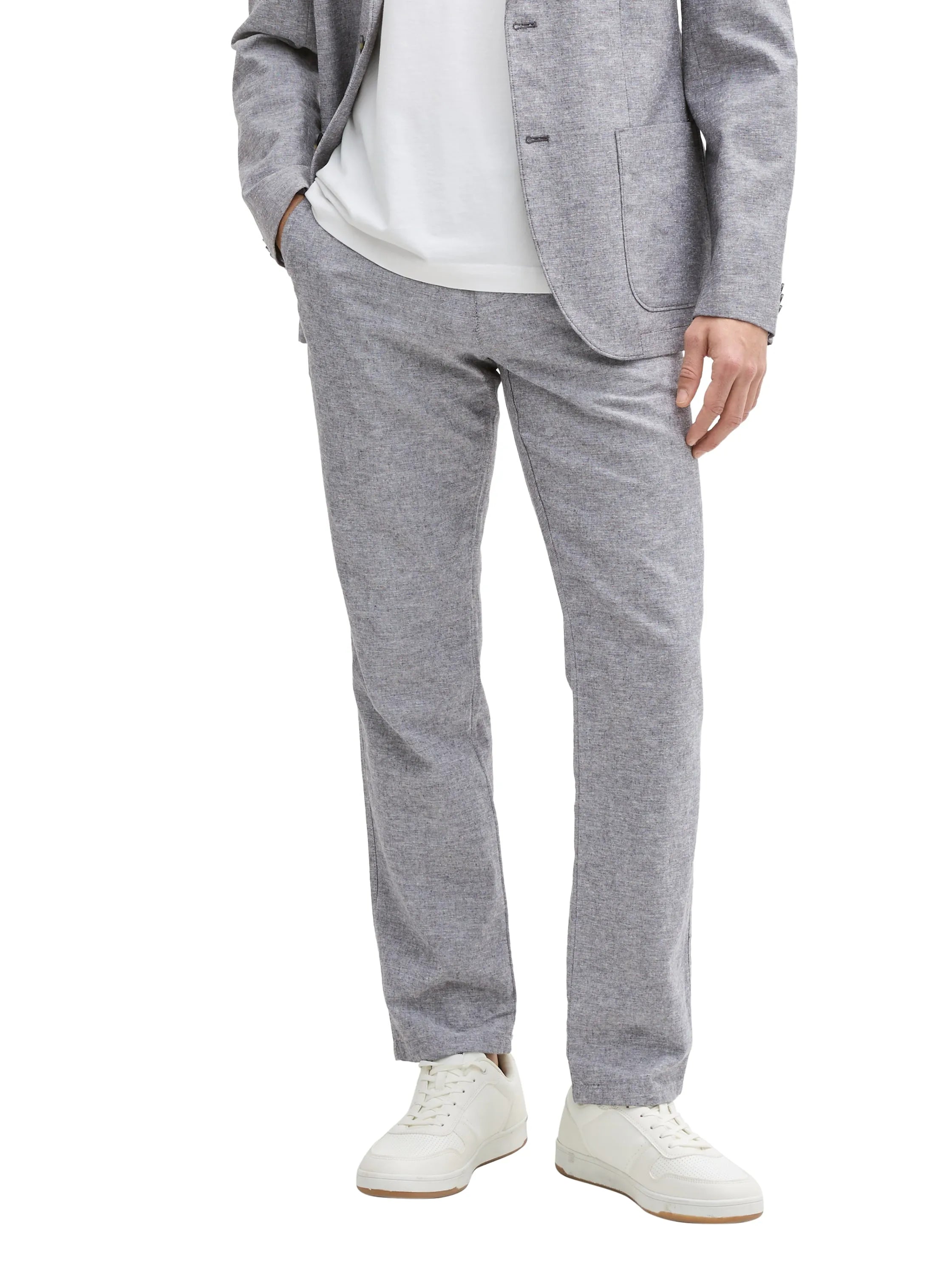 Tom Tailor Tarmac Grey Chambray Men Regular Chino Trousers with Linen Content SKU: 1044713_37200 Image 01