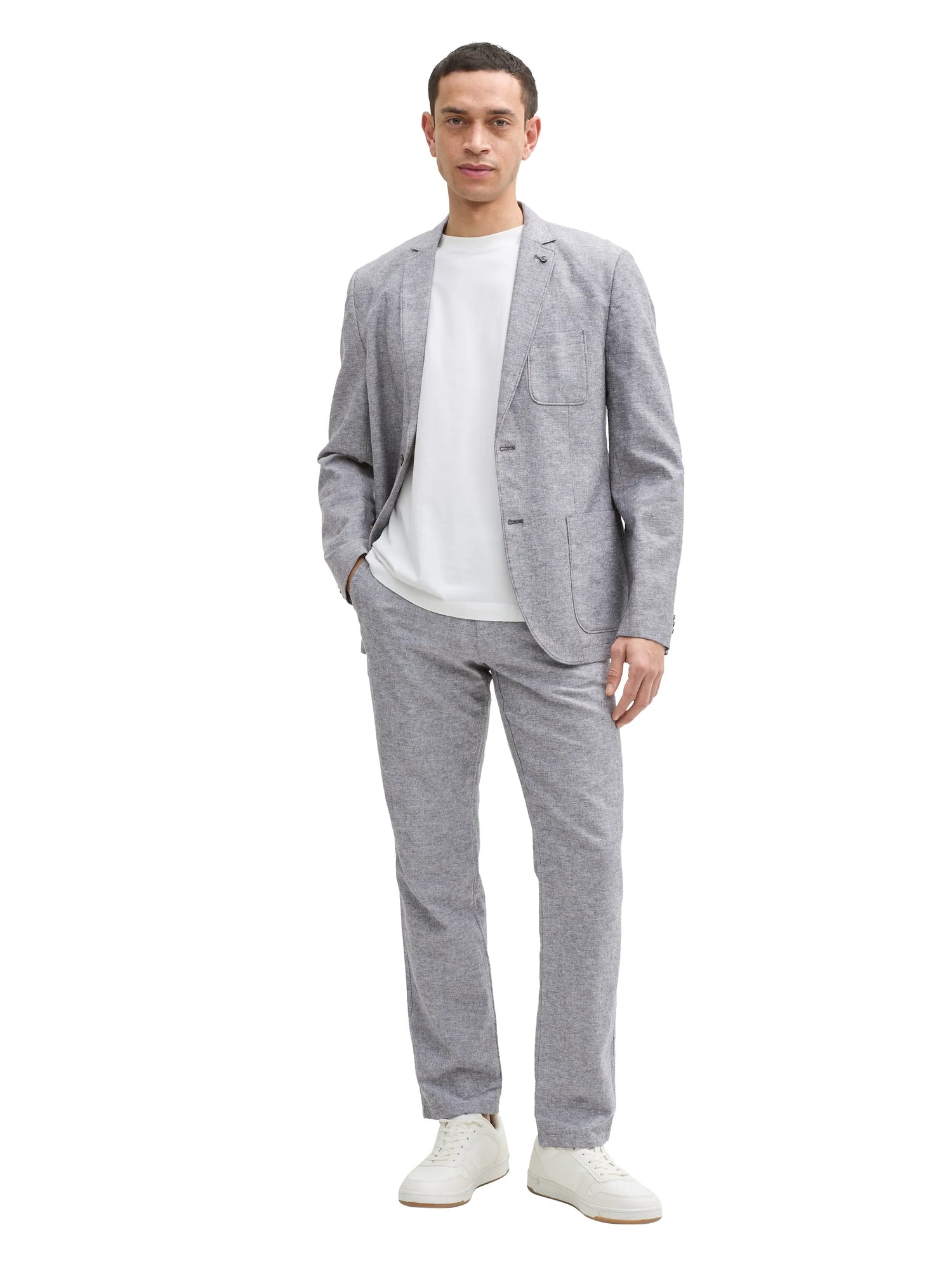 Tom Tailor Tarmac Grey Chambray Men Regular Chino Trousers with Linen Content SKU: 1044713_37200 Image 04