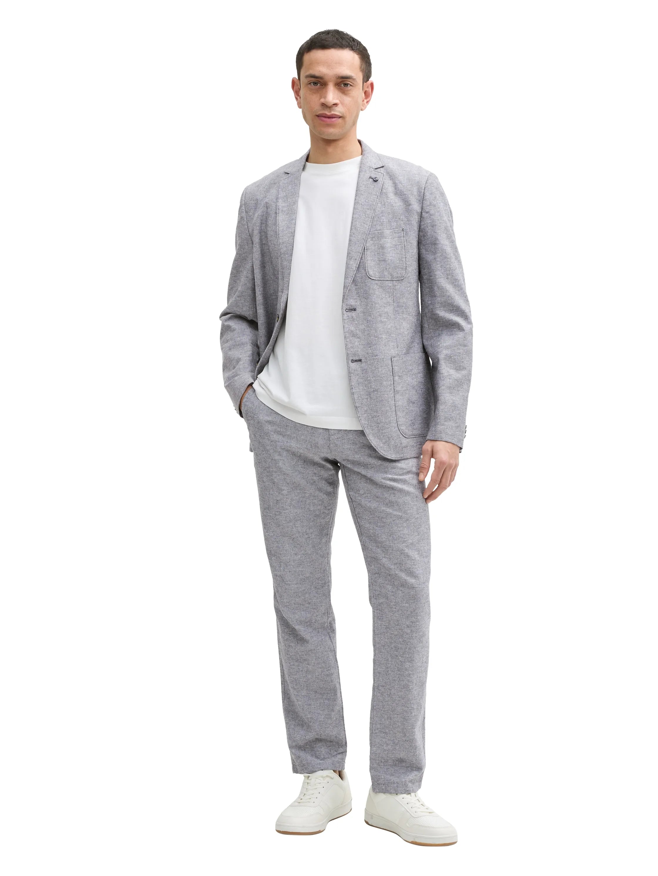 Tom Tailor Tarmac Grey Chambray Men Regular Chino Trousers with Linen Content SKU: 1044713_37200 Image 04
