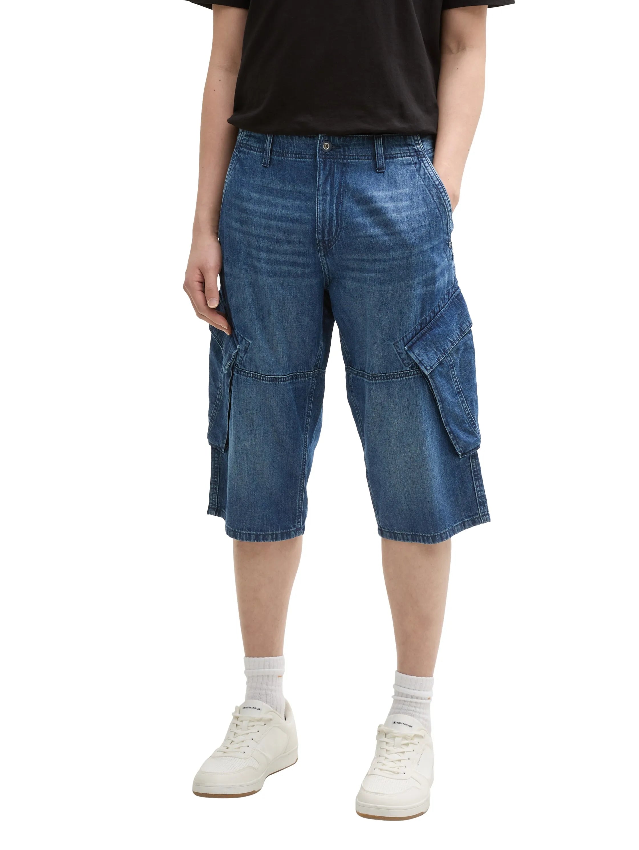 Tom Tailor Used Dark Stone Blue Denim Men Ttmorris Relaxed Overknee Jeans Shorts SKU: 1044977_32191 Image 01