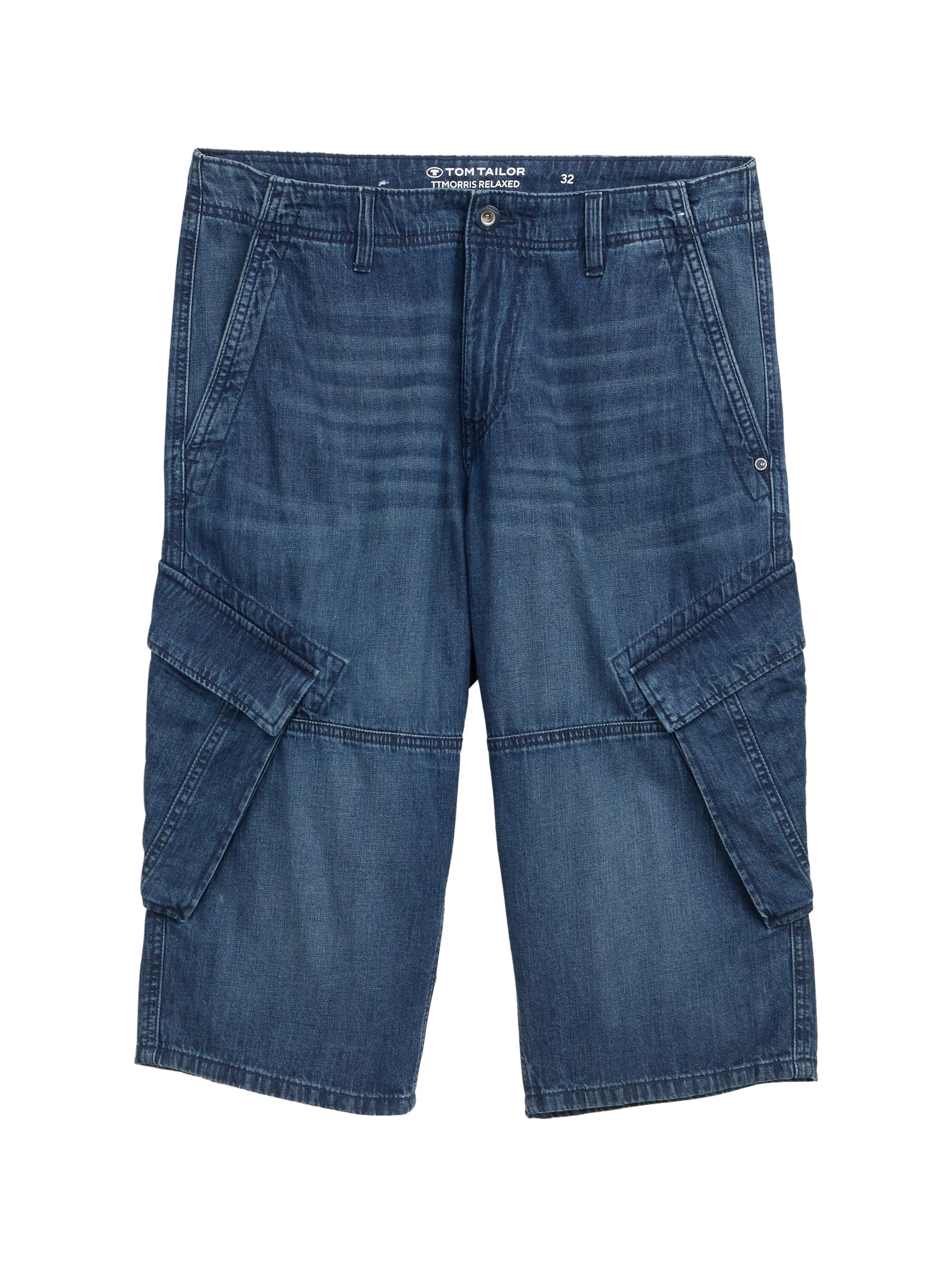 Tom Tailor Used Dark Stone Blue Denim Men Ttmorris Relaxed Overknee Jeans Shorts SKU: 1044977_32191 Image 06