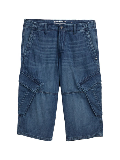 Tom Tailor Used Dark Stone Blue Denim Men Ttmorris Relaxed Overknee Jeans Shorts SKU: 1044977_32191 Image 06