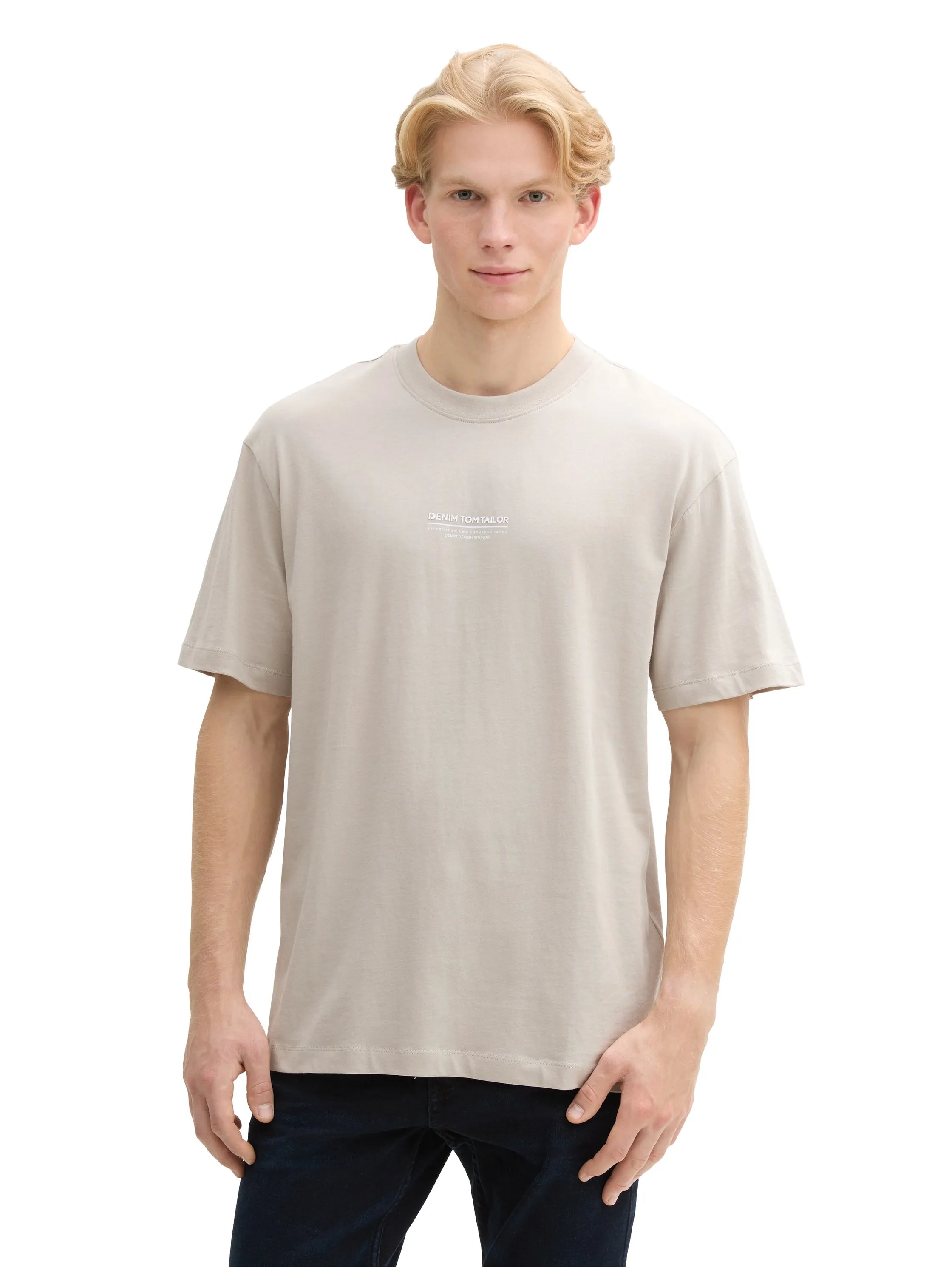 Tom Tailor Light Dove Grey Men Relaxed Fit Cotton T-Shirt SKU: 1045021_11754 Image 04